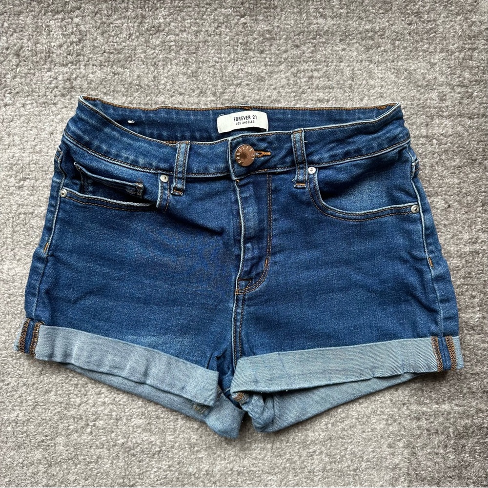 Forever 21 Dark Wash Denim Cuffed Shorts